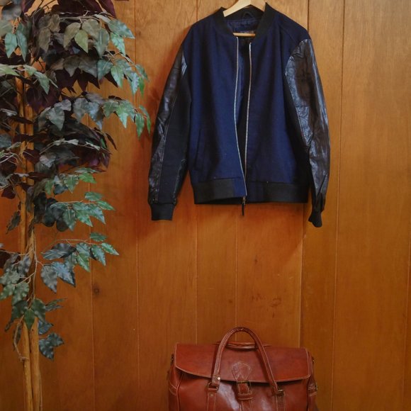 Bomber Jacket - L/G - Faux Leather Sleeves - Picture 2 of 4